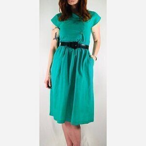 80's Vintage Shamrock Green Boxy Cut Sleeveless Midi Dress